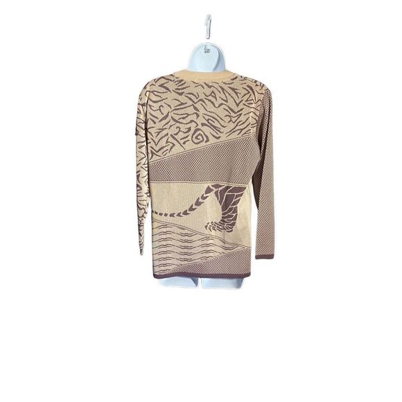 Ichibang Women's Knitted Long Sleeve Abstract Print Tan Sweater Size M - Picture 2 of 7
